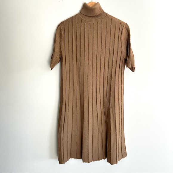 COS Beige Tan Wool Blend Scallop Pleated Knit Turtleneck Knee High Dress Sz S - Picture 7 of 16